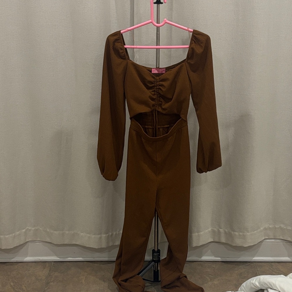 Brown Long Sleeve Jumpsuit